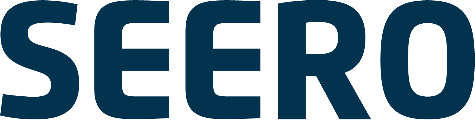 a blue and white logo with the word seero on it.