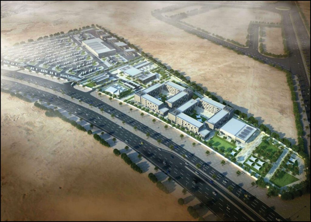 an artist's rendering of a city in the desert.