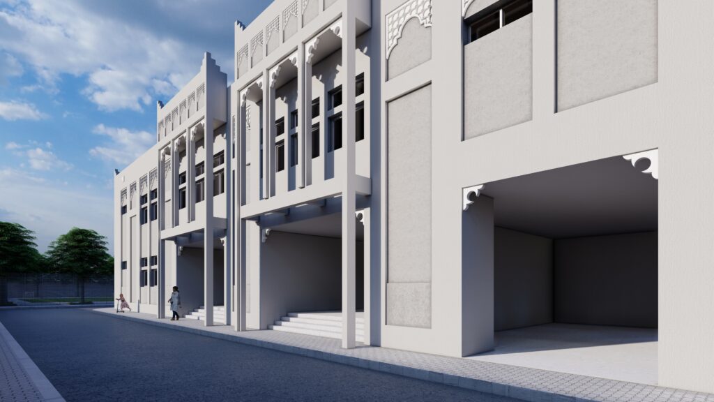 a 3d rendering of a building on a street.