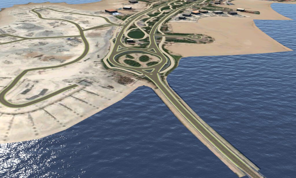 a 3d model of a highway in the middle of the ocean.
