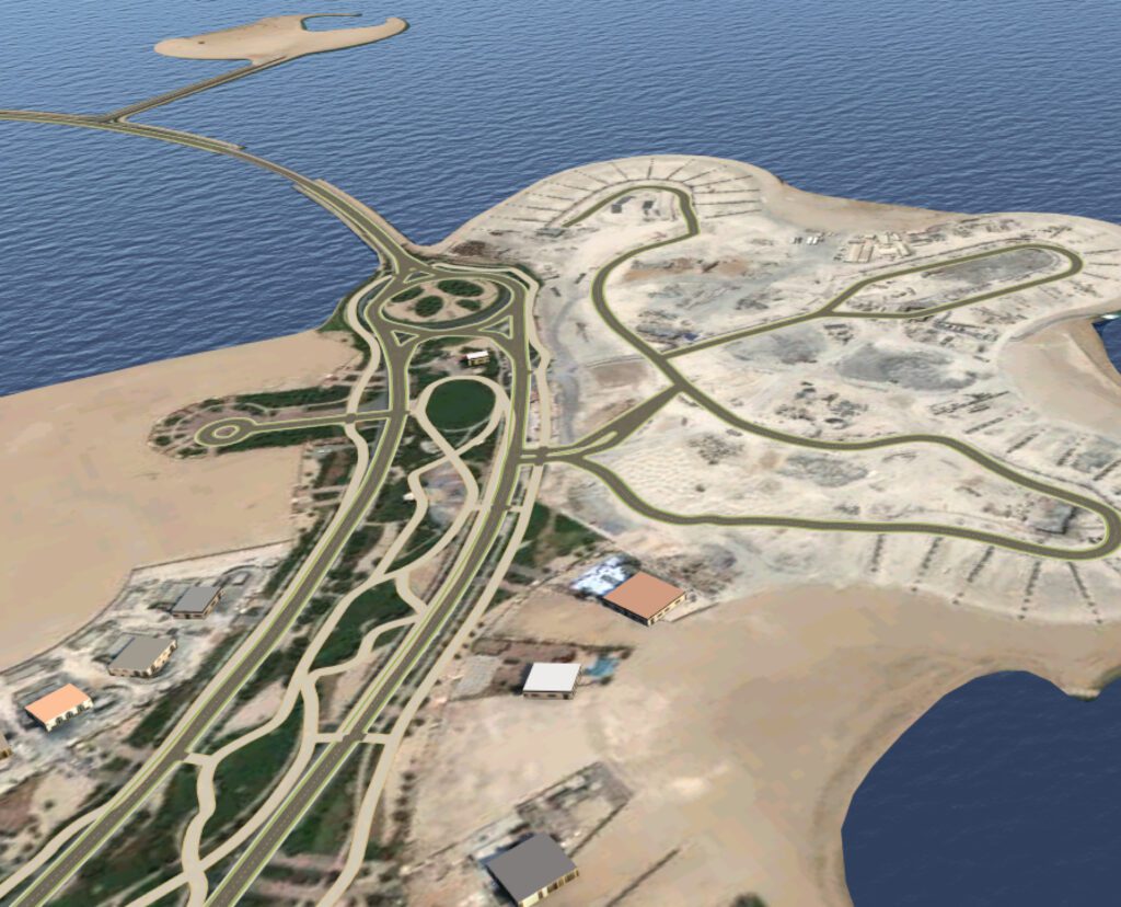 a 3d model of a highway in the middle of the ocean.