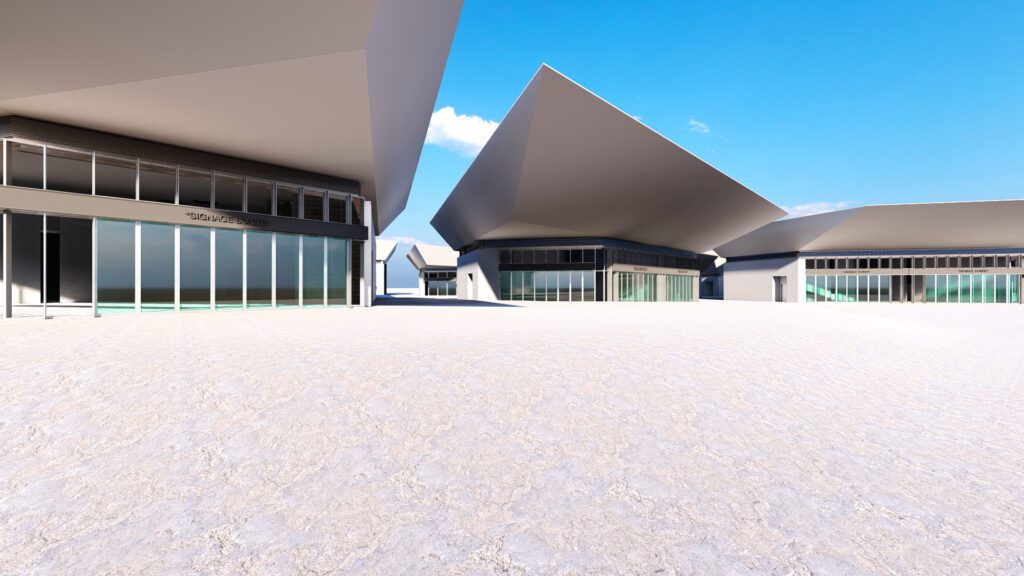 a 3d model of a modern building.