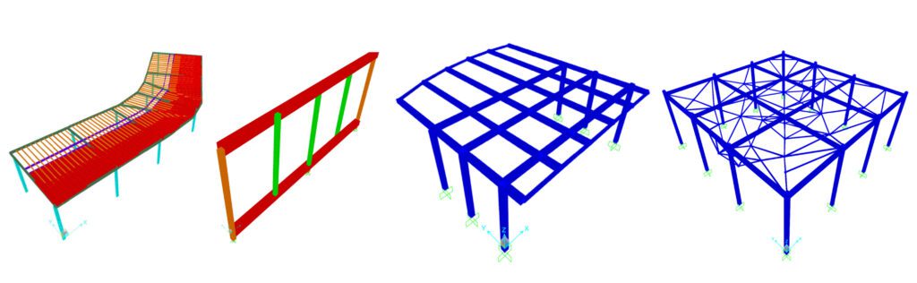 three different types of structures are shown in a 3d model.