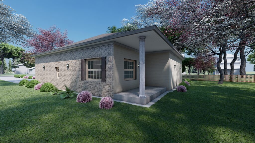 a 3d rendering of a small house.