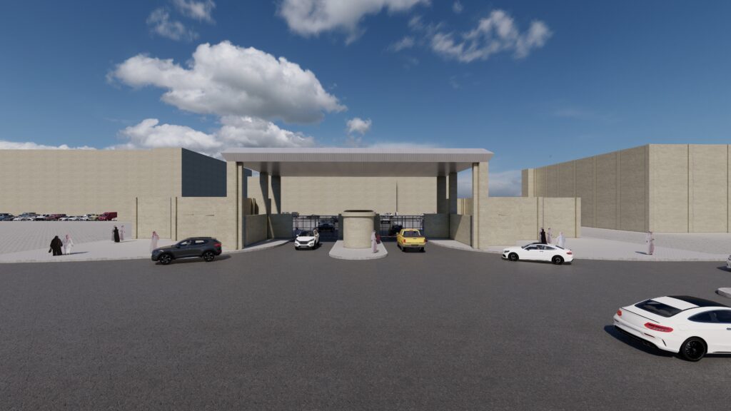 a rendering of a parking lot with cars parked in it.