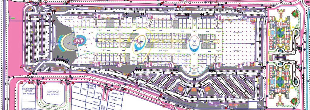 a drawing of a large parking lot.