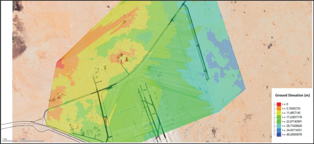 a map of a desert area with a number of different colors.