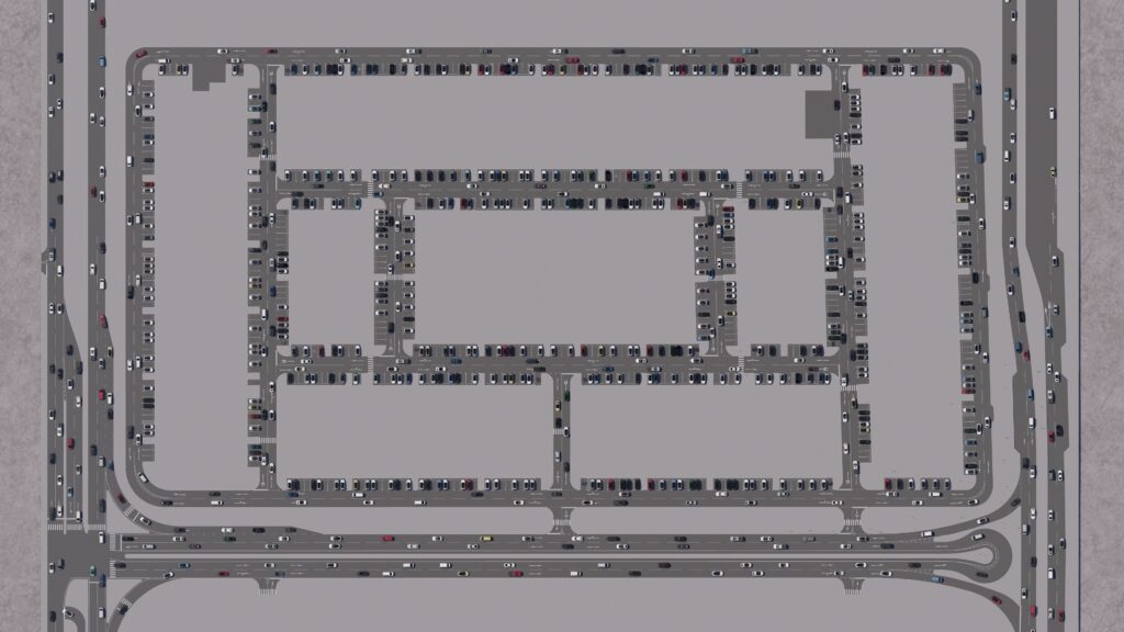 a map of a parking lot with lots of cars.