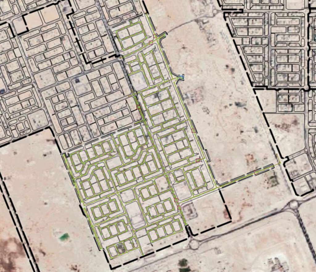 an aerial view of a city in the desert.