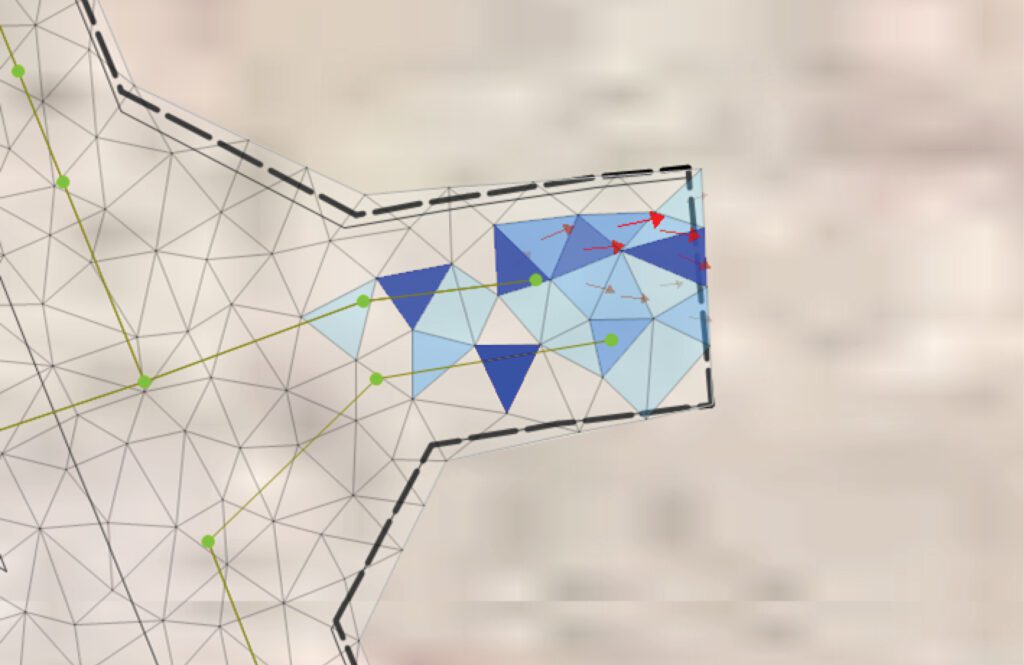 a map with blue triangles on it.