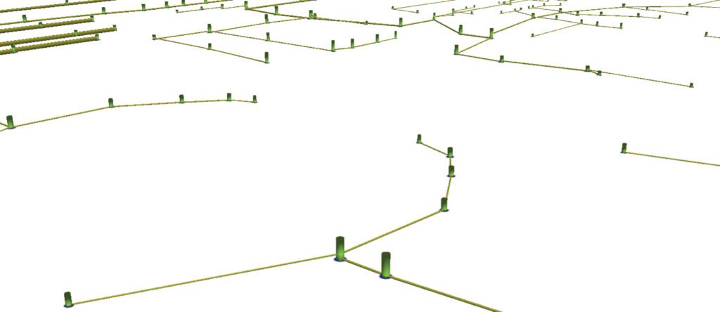 a 3d model of a structure with a lot of green lines.